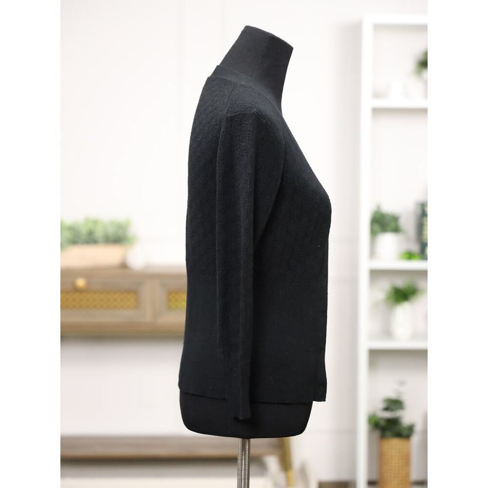 Quiet Luxe Parisian Chic Rebecca Taylor Black Pointelle Wool Cardigan Capsule XS - Picture 8 of 14